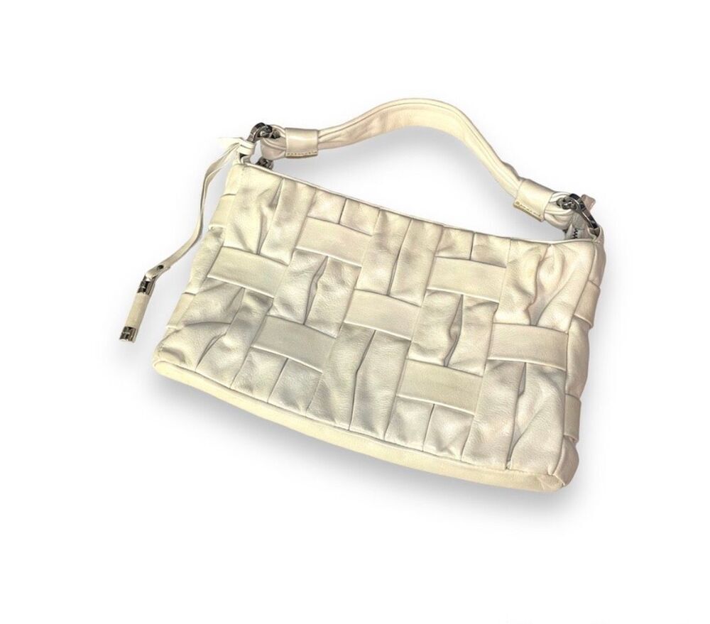 Arcadia Leather Weave Shoulder Bag Cream
